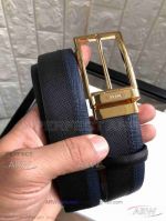 AAA Prada Adjustable Black And Blue Leather Belt - Gold Buckle 